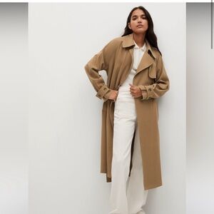 Mango Belted Flowy Trench Coat – Camel Longline Lapel Collar Jacket‎ NWT XL